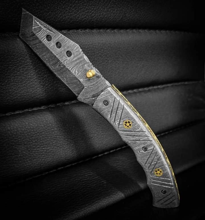 Custom Handmade Damascus Pocket Folding knife With Leather Sheath