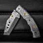 Custom Handmade Damascus Pocket Folding knife With Leather Sheath