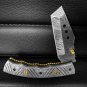 Custom Handmade Damascus Pocket Folding knife With Leather Sheath