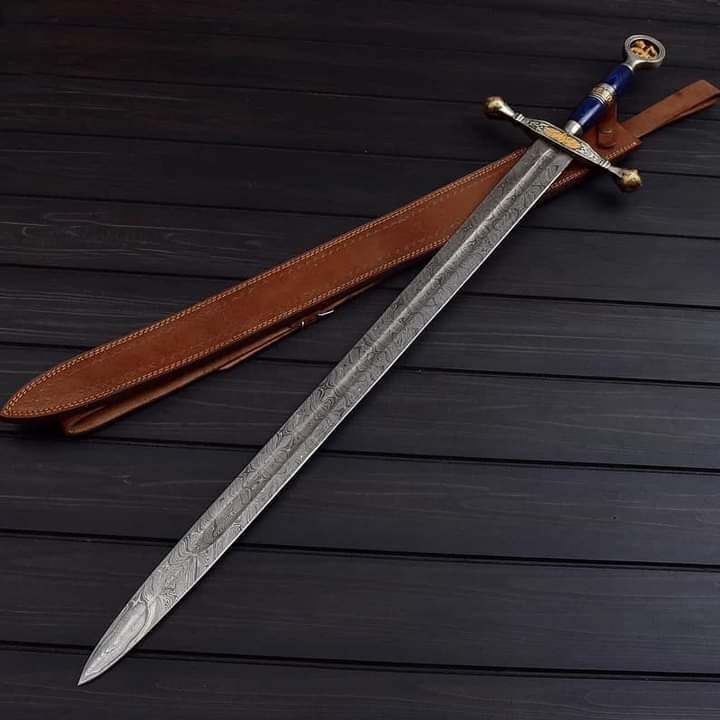 Custom Handmade Damascus Steel Double Edge Viking Dragon Sword  With Sheath