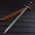Custom Handmade Damascus Steel Double Edge Viking Dragon Sword  With Sheath