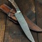 CUSTOM HANDMADE  DAMASUS INTEGRAL BOWIE KNIFE WITH LEATHER SHEATH