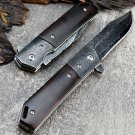 Custom Hnadmade Damascus Pocket Knife with Cow Leather Sheath