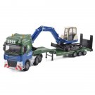 Toys Flatbed Truck With Loader Excavator Transport Trailer Diecast Set Gift Kids Boys
