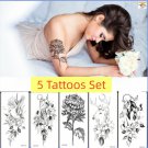 5 Sheets/Set Temporary Tattoo Stickers Waterproof Animal Flowers Deer Body Art