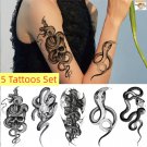 5 Sheets Temporary Tattoo Stickers Waterproof Snake Skull Body Art Fake Tattoo