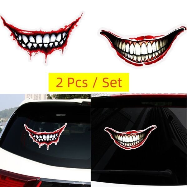 2 Pcs/Set Decal Sticker 3D Smile Blood Mouth Halloween Prank Vinyl Suv Window