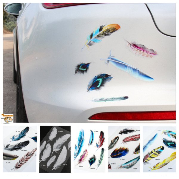 Sheet Decal Stickers 3D Feather Vinyl Car Truck Window Bumper Scratch Cover Up