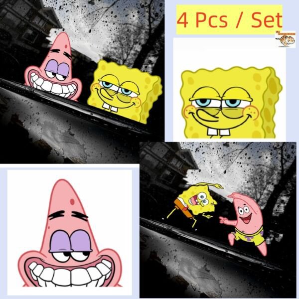 4 Pcs/Set Decal Stickers 3D Spongebob Cartoon Patrick Star Vinyl Window Scratch