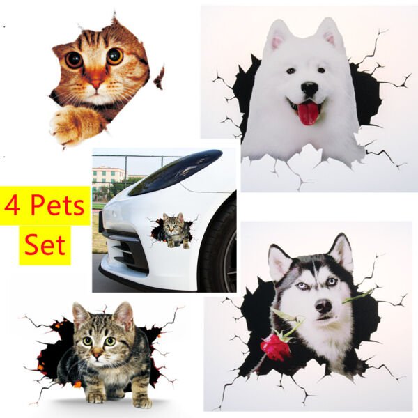 4 Pcs/Set Decal Stickers 3D Funny Cat Dog Vinyl Car Truck Window Bumper Scratch