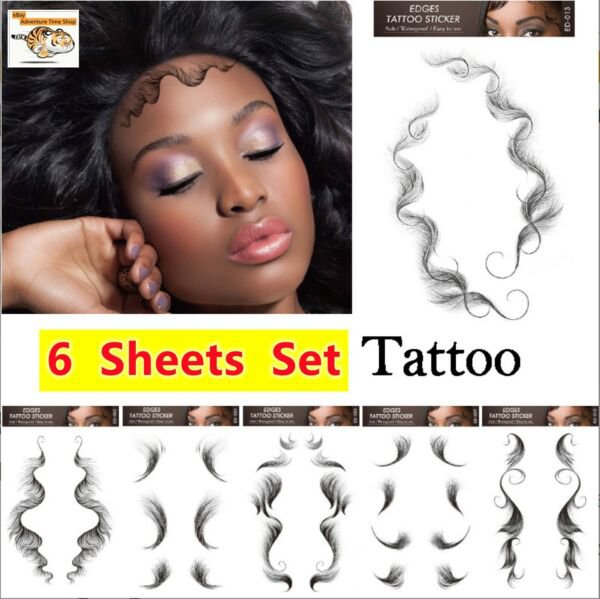 6 Sheets Set Temporary Tattoos Stickers Hair Edge Hairline Waterproof Body Art