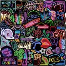 50 Pcs New Style Neon Signs Stickers Pack Bomb Laptop Guitar Water Bottle