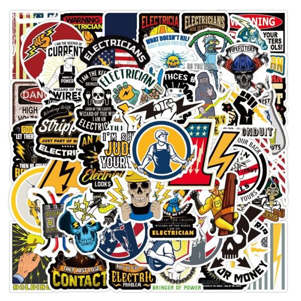 50Pcs Funny Electrician Tech Worker Themed Waterproof Sticker Pack