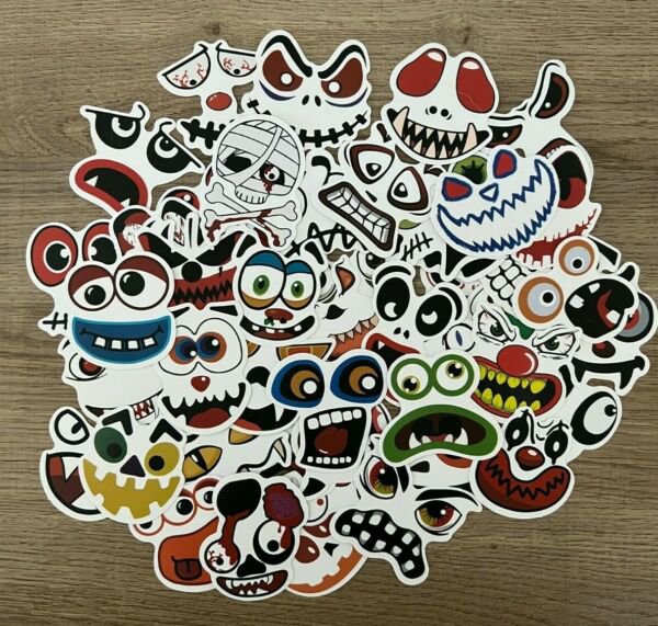 50Pcs Funny Faces Cartoon Face Doodles Themed Waterproof Sticker Pack