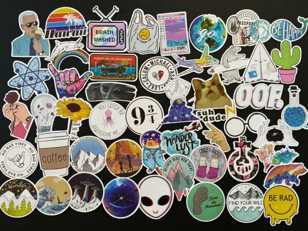 50Pcs Fun Random Themed Waterproof Sticker Pack Skateboard Laptop Water Bottle