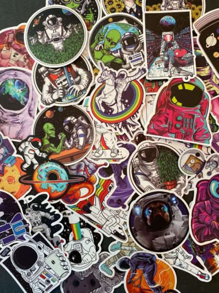 50Pcs Cool Space Alien Astronaut Themed Waterproof Stickers Pack Skateboard