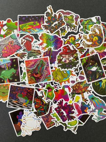 50Pcs Psychedelic Frog Rainbow Themed Waterproof Sticker Pack Vinyl Decal