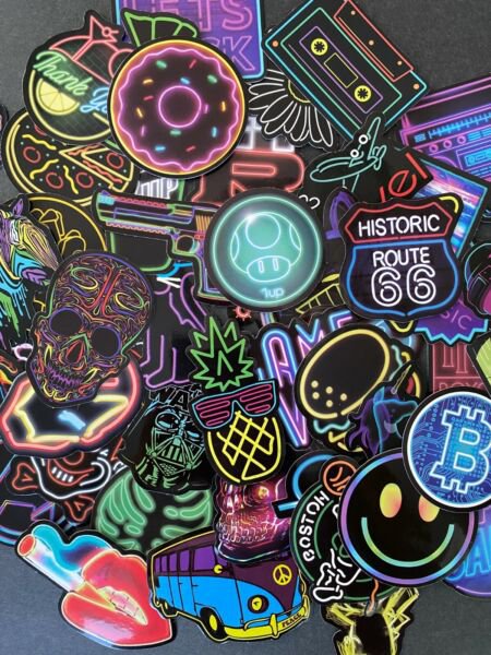 50Pcs Cool Random Neon Themed Waterproof Sticker Pack Rick Morty Spiderman