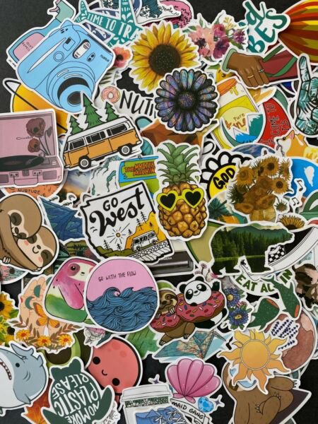 100Pcs Random Good Vibes Themed Waterproof Sticker Pack Avocado Rainbows Flowers
