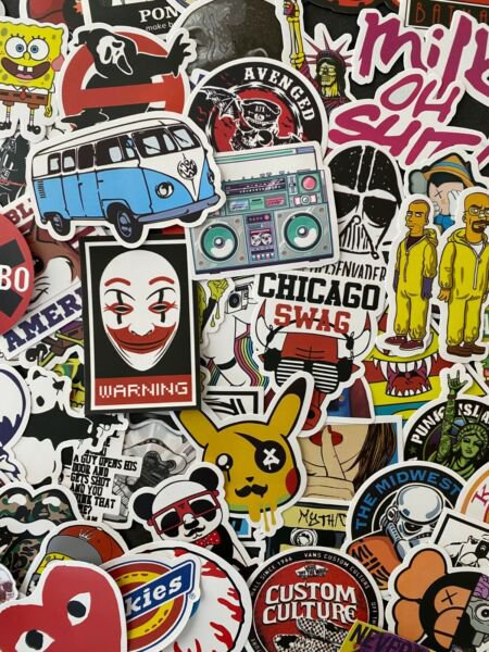 100Pcs Dope Skateboard Random Logos Themed Waterproof Stickers Pack Vinyl Decals