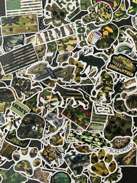 100Pcs Cool Camo Random Themed Waterproof Stickers Pack Skateboard Army Bigfoot