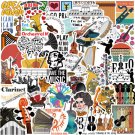 52Pcs Music Vinyl Stickers Waterproof Decals For Notebook Guitar Luggage Laptop