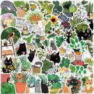 50Pcs Cat And Plant Vinyl Stickers For Laptop Phone Luggage Water Bottle Decor