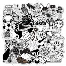 50Pcs Black White Vinyl Graffiti Stickers For Phone Laptop Luggage Water Bottle