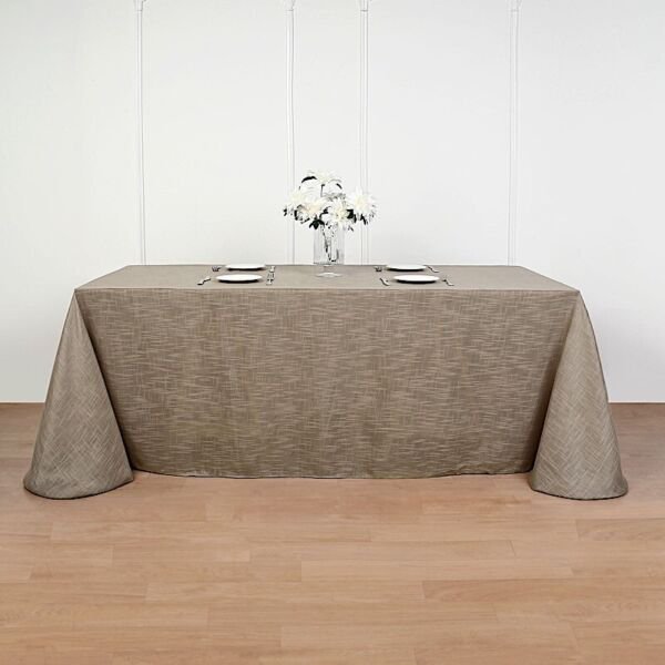 Taupe Brown 90X156" Rectangular Premium Faux Burlap Polyester Tablecloth Wedding