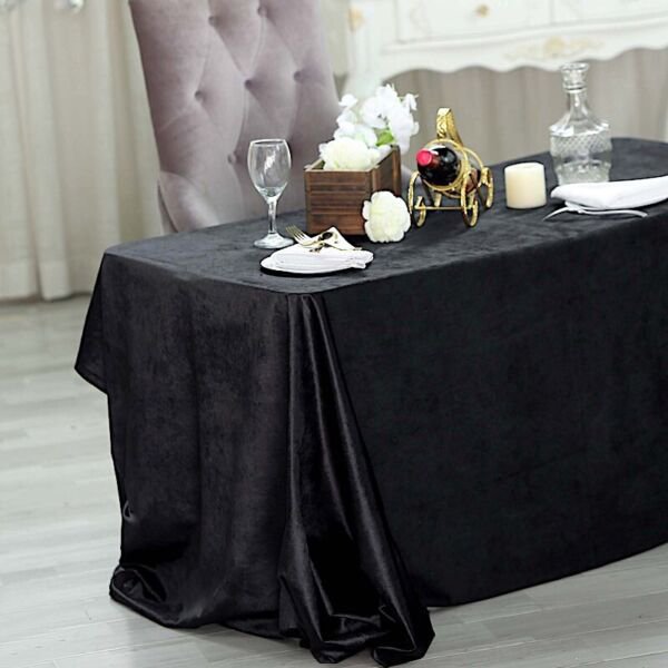 Black 90"X132" Premium Velvet Rectangular Tablecloth Wedding Event Party Linens