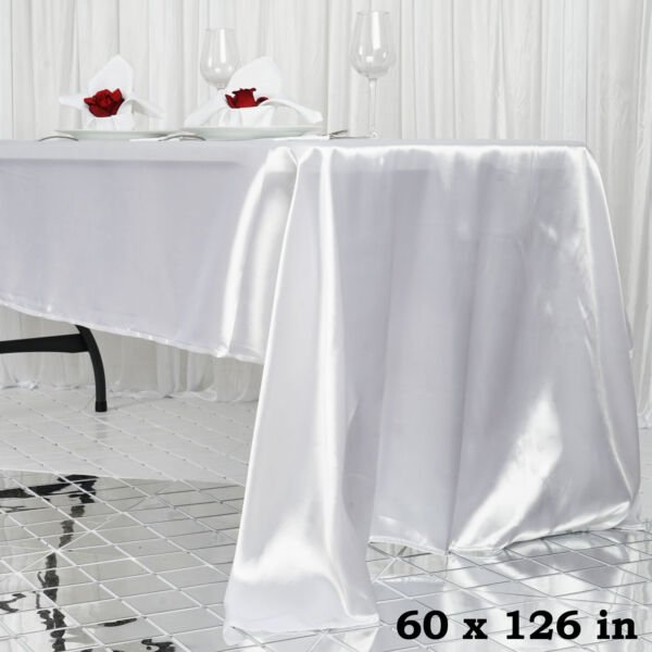 White 60X126" Rectangle Satin Tablecloth Wedding Ceremony Banquet Linens