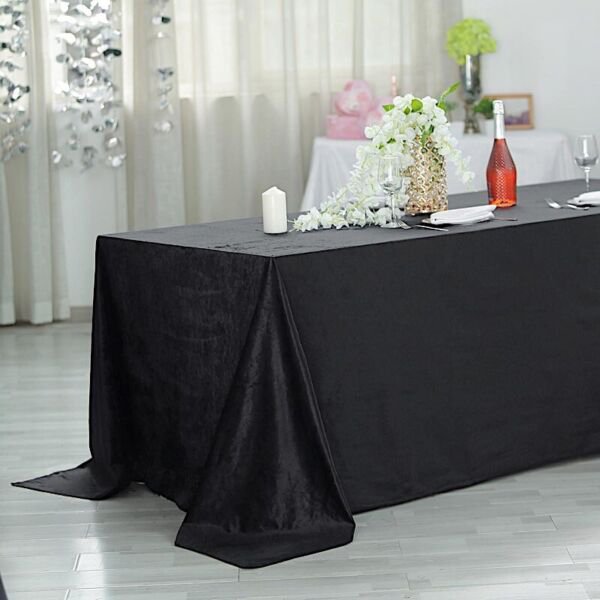 Black 90"X156" Premium Velvet Rectangular Tablecloth Wedding Party Event Linens