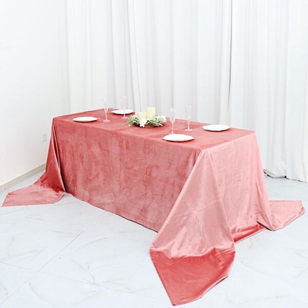 Dusty Rose 90"X156" Premium Velvet Rectangular Tablecloth Wedding Party ...