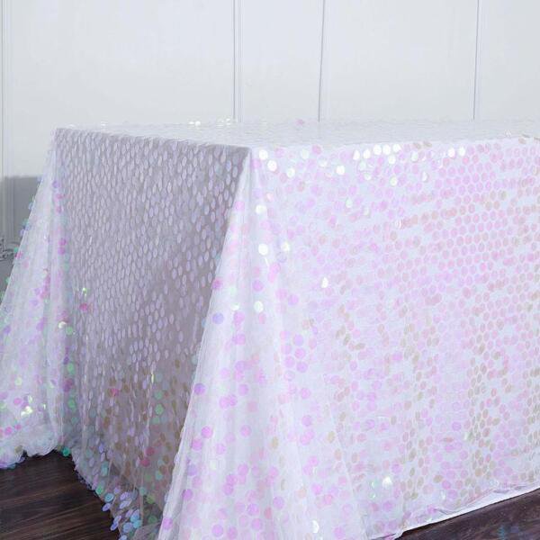 Iridescent Rectangular 90X156" Large Payette Sequin Tablecloth Wedding Catering