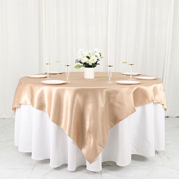 Nude Satin 72X72" Square Table Overlay Wedding Party Catering Decorations