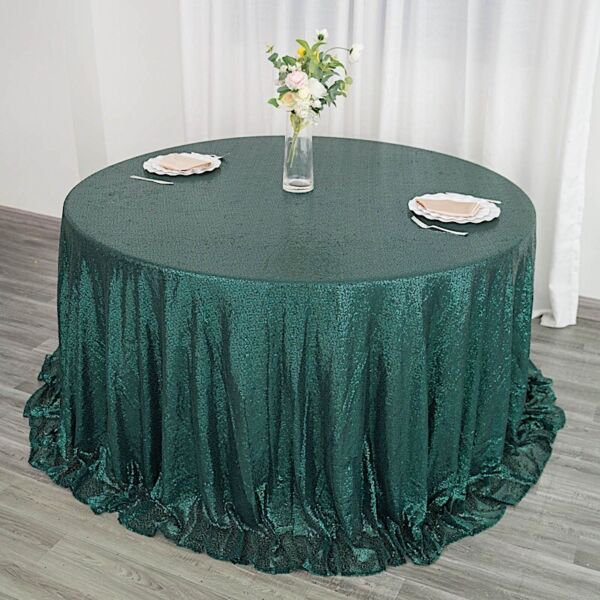 132" Hunter Green Sequin Round Tablecloth Wedding Catering Reception Linens