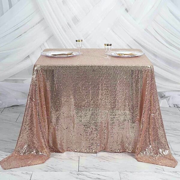 Blush Sequin 90X90" Table Overlay Sparkly Shiny Wedding Catering Linens