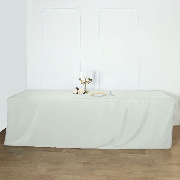 Ivory Fitted 8 Ft Polyester Table Cover Wedding Tradeshow Tablecloths Supply