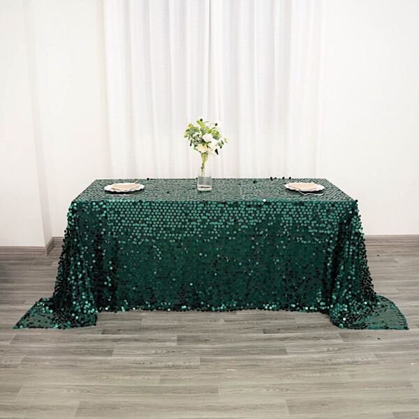 Hunter Green Rectangular 90X132" Large Payette Sequin Tablecloth Party Catering