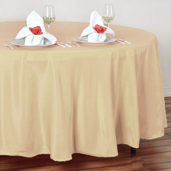 Beige 108" Round Polyester Tablecloth Wedding Reception Supplies Dinner