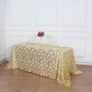 90X156" Gold Sheer Tulle Rectangular Tablecloth Embroidered Sequins Party