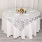 72" X 72" Silver Tulle Square Table Overlay Wavy Embroidered Sequins Party