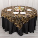 72" X 72" Black Gold Tulle Square Table Overlay Wavy Embroidered Sequins Party