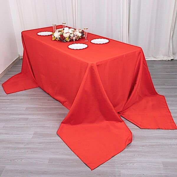 90X156" Red Premium Rectangle Polyester Tablecloth Catering Party Linens