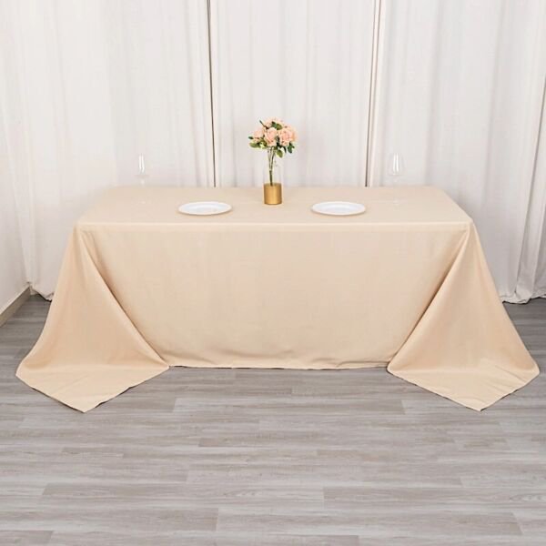 90X132" Beige Premium Rectangle Polyester Tablecloth Catering Linens