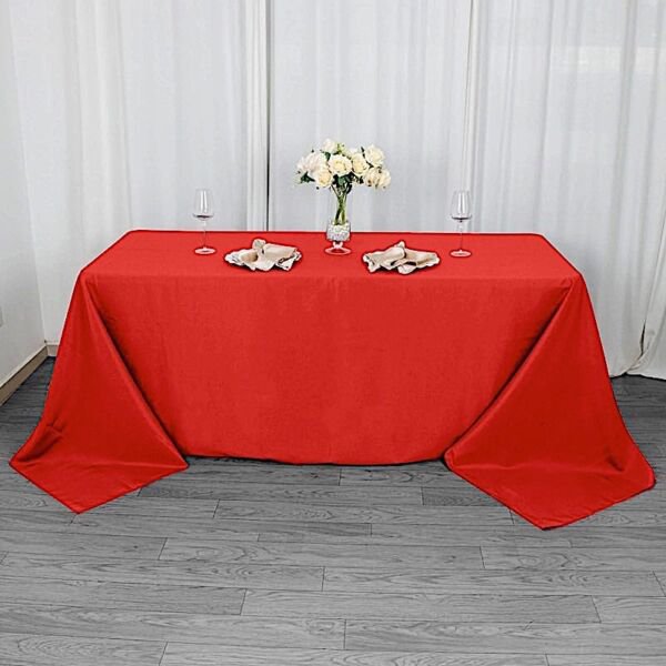 90X132" Red Premium Rectangle Polyester Tablecloth Catering Linens