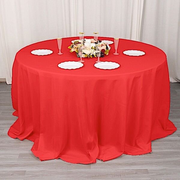 Red 132" Premium Round Polyester Tablecloth Wedding Party Tabletop Dinner