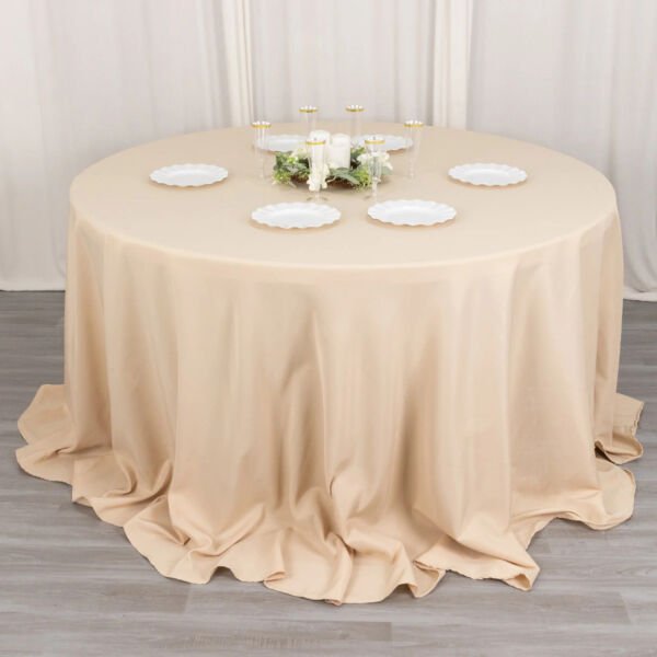 Beige 132" Premium Round Polyester Tablecloth Wedding Party Tabletop Dinner
