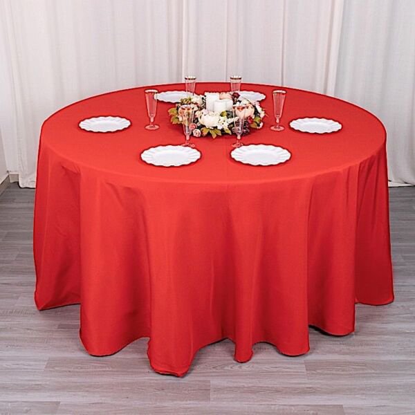 Red 120" Premium Round Polyester Tablecloth Wedding Party Tabletop Dinner