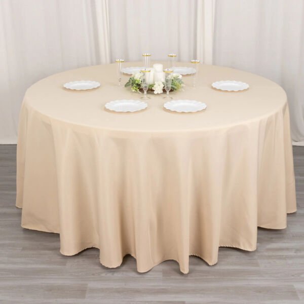 Beige 120" Premium Round Polyester Tablecloth Wedding Party Tabletop Dinner